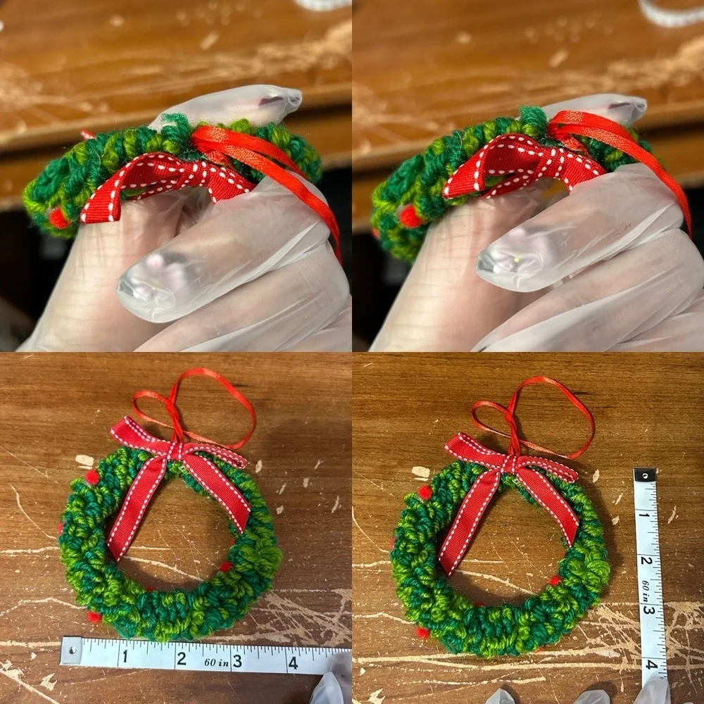 Red And Green Fuzzy Fluffy Wreath Ornament - “Star”
